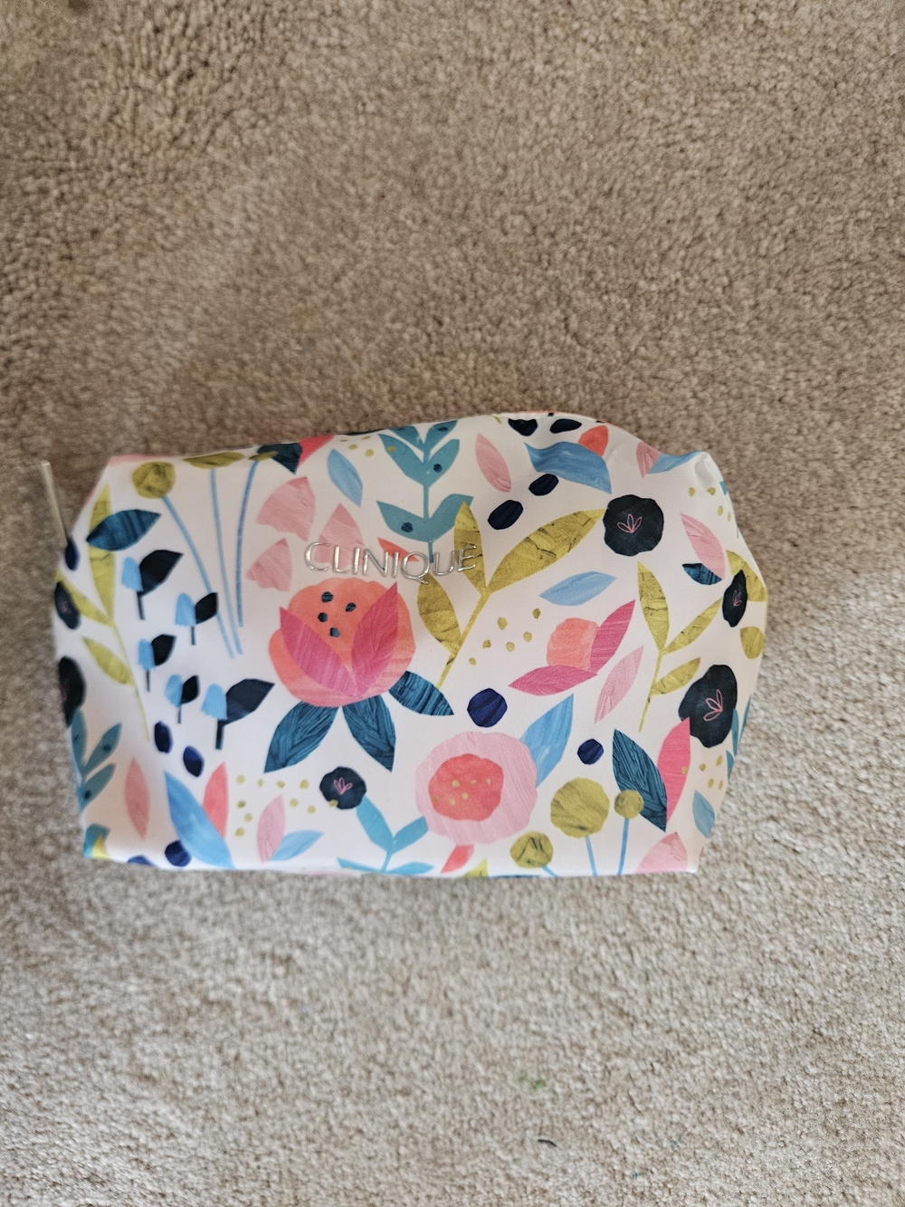 Clinique Floral Makeup Pouch in White with Pink & Blue Blooms
